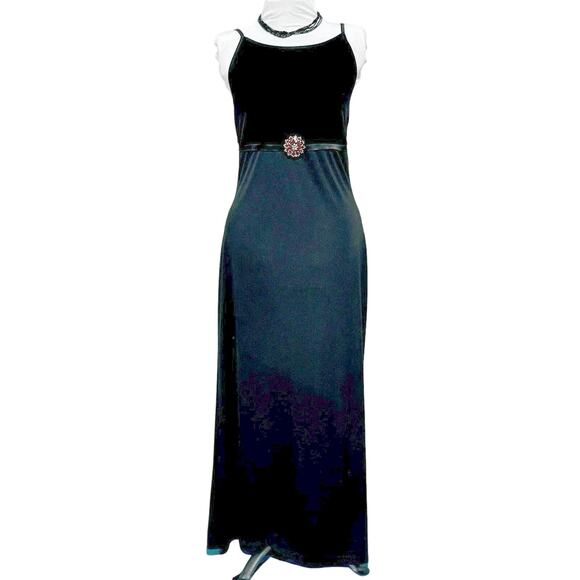 Vintage Velvet & Chiffon Empire Waist Slipdress Black M/L Byer Too! Whimsygoth‎ - Picture 2 of 10
